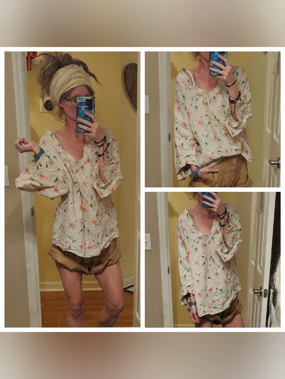 Anthropologie HD In Paris OVERSIZED Wide Sleeve Floral Top Linen Feel